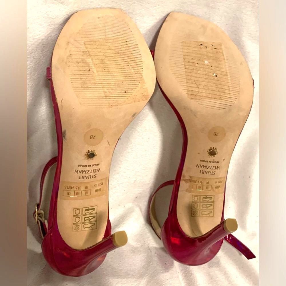 Stuart Weitzman Nudistcurve 100 Metallic Pink Stiletto Square Toe Sandals Sz 7B - Picture 10 of 16